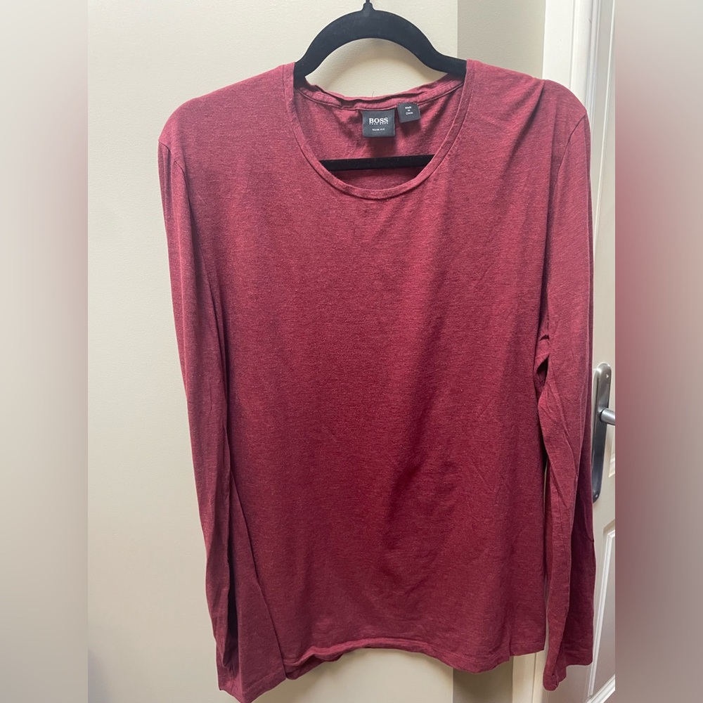 Hugo Boss Men's Burgundy Long Sleeve Tee